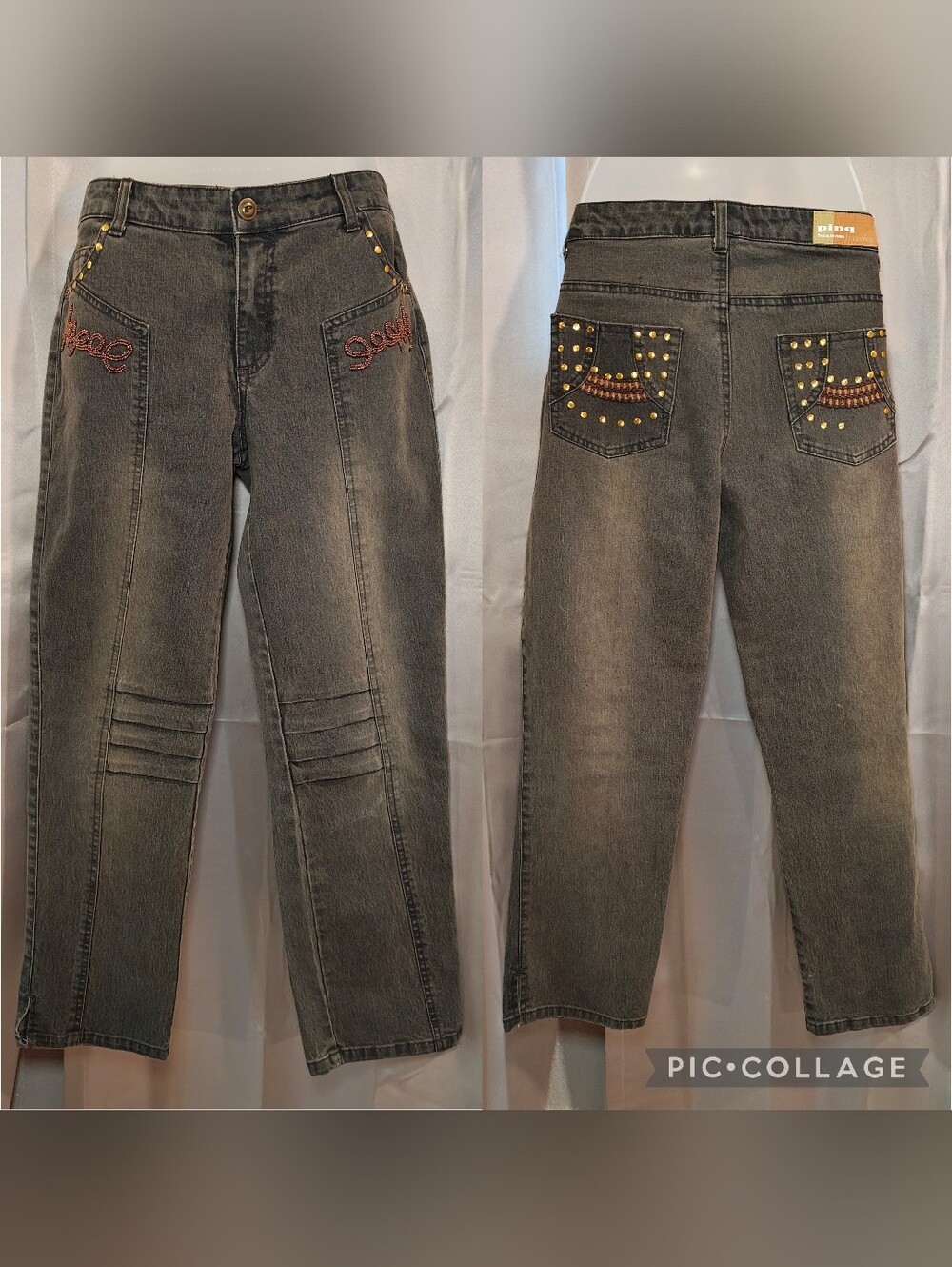 🔥Y2K Vibe Low Rise Studded & Knee Stacked Acid Wash Jeans🔥